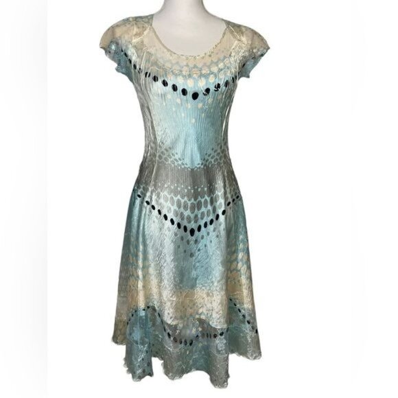 Komarov Dresses & Skirts - KOMAROV Dress Gorgeous Pastel Blue Cream Gray Lace Boho Size P | M